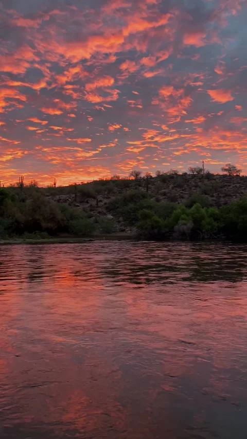 Vertical Ratio Pan Of Sunrise Reflections On The Salt River In Arizona Stock Footage 315811534