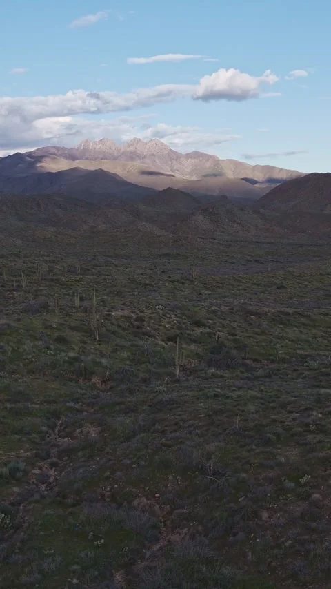 Vertical Ration Drone Approach Of The Four Peaks Range In Arizona Stock Footage 343880238