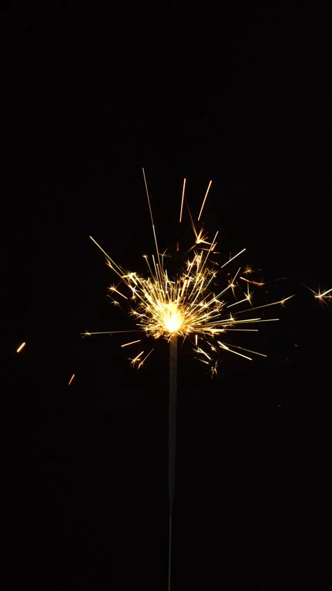 Vertical real sparkler isolated on chroma key black background, frame rate 60P Stock Footage 293292965