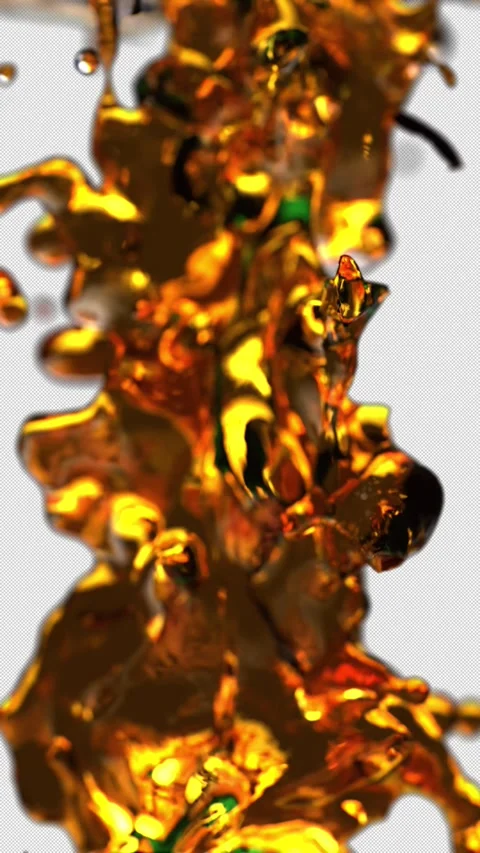 Vertical Realistic 3D Clear Gold Liquid Oil 4K Loop Alpha Stock-Footage 342370017