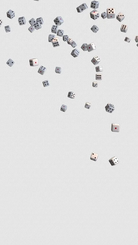 Vertical Realistic 3D Dice Falling Casino 4K Loop Alpha Video stock 342579905