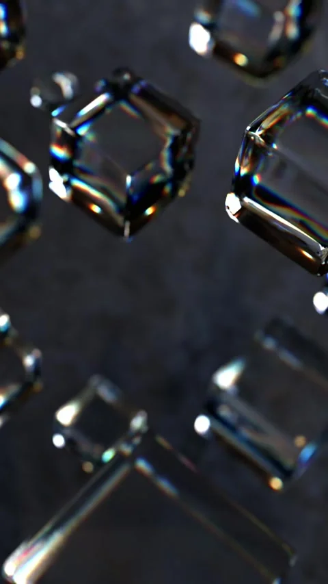 Vertical Realistic 3D Glass Cube Refraction 4K Loop Stock Footage 340455857