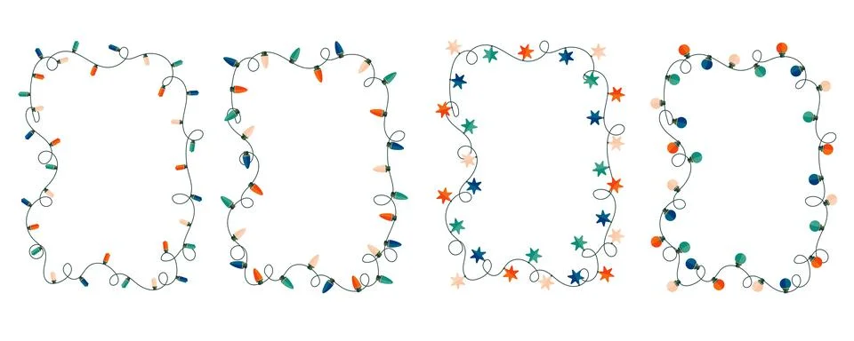 Vertical rectangular Christmas light string stylized frame. Stock Illustration