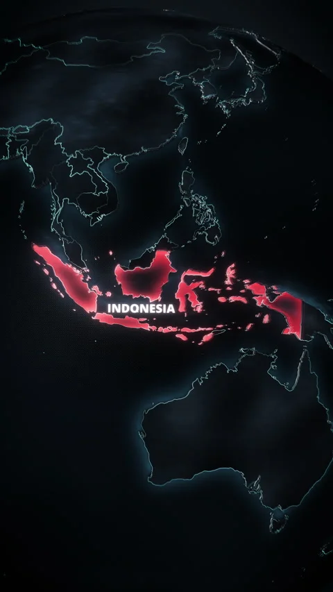 Vertical red alert map animation of Indonesia, Southeast Asia with text Stock Footage 340041550