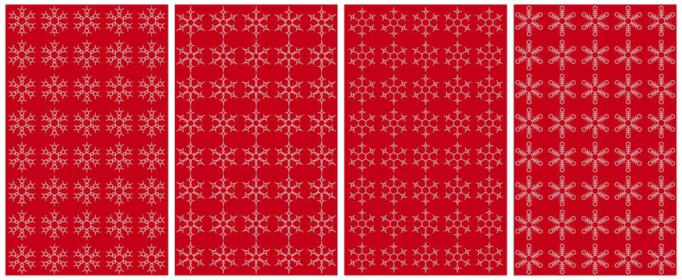 Vertical red background with white line art style snow symbols Stock Illustration