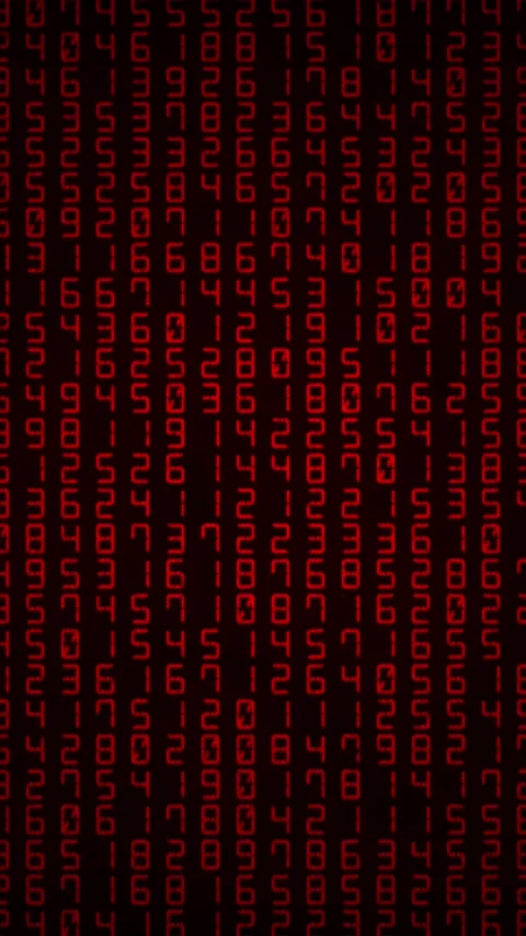 Vertical Red Digital Numbers Random Changing Grid Loop 4k Black Background Stock Footage 346447227