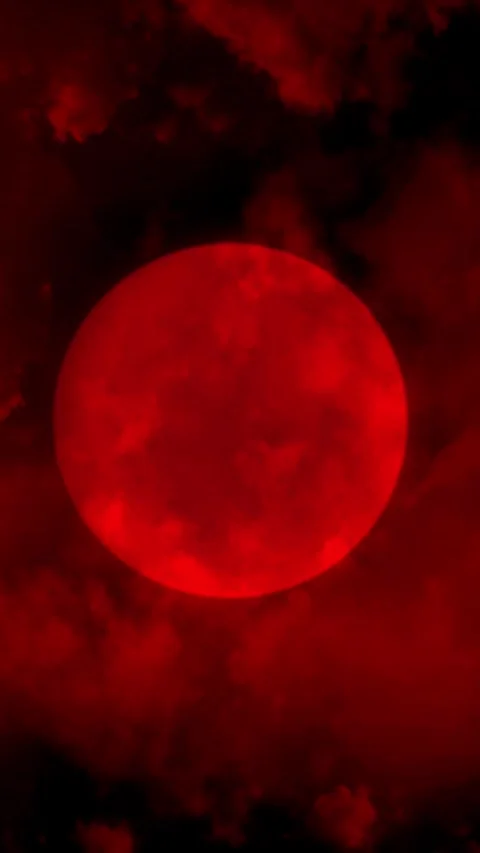 Vertical Red Full Moon Blood Red Clouds 4K Loop Stock Footage 319042155