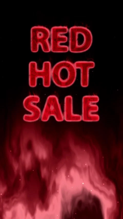 Vertical Red Hot Sale Text Animation with Realistic Burning Fire Flames Stock Footage 345316829