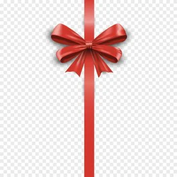 Vertical red silk gift bow with ribbon isolated on transparent background. Va Stock Illustration