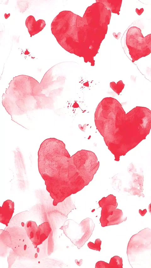 Vertical red watercolor hearts pattern isolated on white background Stock Footage 280001125