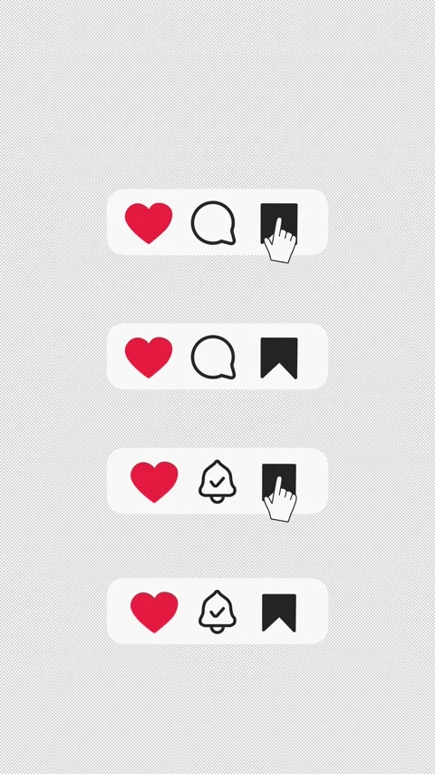 Vertical Reel Buttons Pack - Like, Comment, Bell, Save | 4K Transparent Stock Footage 323249612