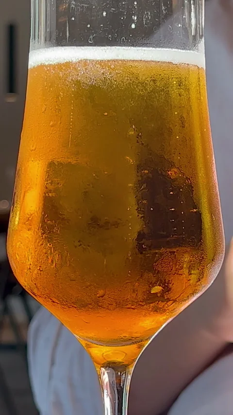 Vertical: Refreshing Golden Beer Served in an Elegant Glass Video stock 280779266