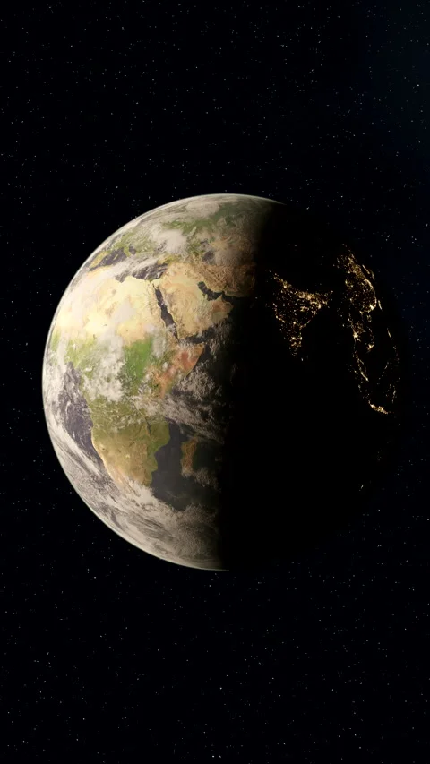 Vertical render of detailed earth planet on black starry space background Stock Footage 247520608