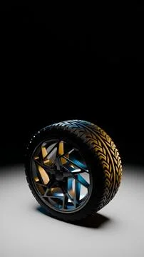 Vertical render of futuristic tire with dramatic golden light 스톡 일러스트