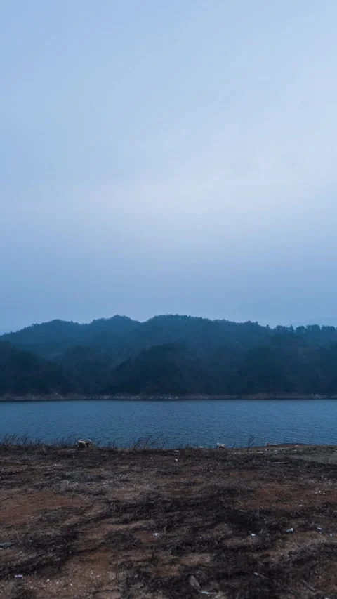 Vertical Reservoir Lake Clouds Reflection Nature Motion Timelapse Stock Footage 327676605