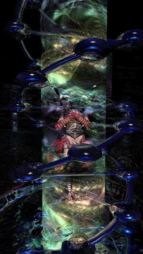 Vertical resolution rotating DNA scifi fantasy animation around glass cylinder Stock Footage 115861901