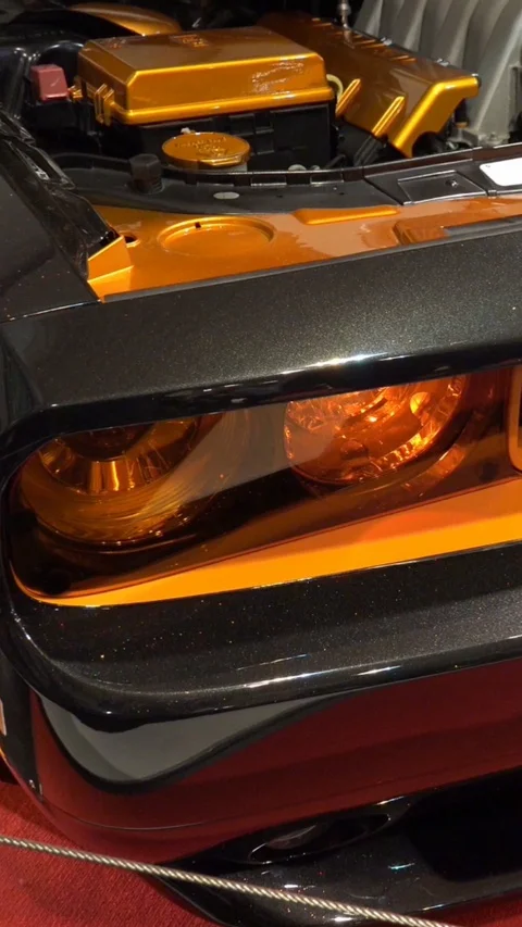Vertical resolution shot origin US Car Dodge Super Bee at motor exhibition Stock Footage 116743543