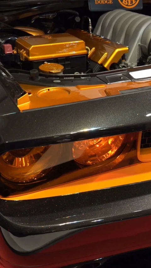 Vertical resolution shot origin US Car Dodge Super Bee at motor exhibition Stock Footage 116743579