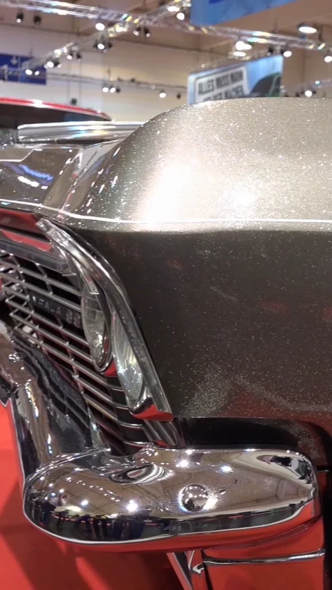 Vertical resolution shot origin US Cars motor exhibition with colorful paintings Stock Footage 116744098