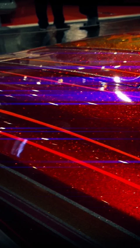 Vertical resolution shot origin US Cars motor exhibition with colorful paintings Stock Footage 116744415