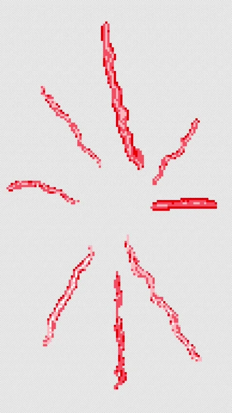 Vertical Retro 8Bit Pixel Red Lightning Radial 4K Loop Alpha Stock-Footage 337998644