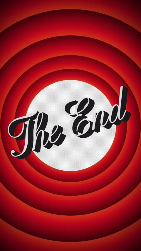 Vertical Retro Cartoon The End Animation with Red Circles and Alpha Channel Stock Footage 341519395
