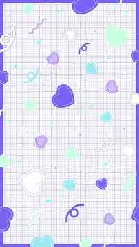Vertical Retro Pop Grid Background Hearts Purple White Stock Illustration