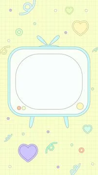 Vertical Retro Pop Yellow Background with CRT Television Stock Illustration