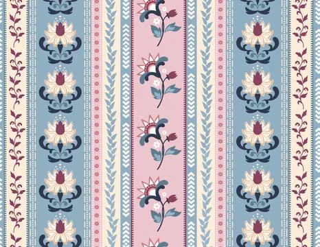 Vertical Retro Seamless Pattern. Striped botanical repeating ornament with Illustrazione stock