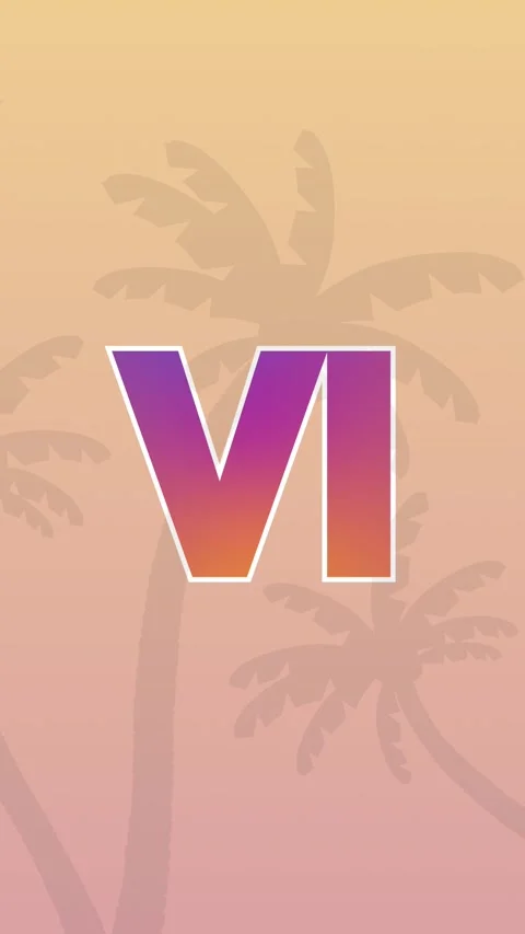 Vertical retro summer background with big roman numeral six and palm tree Video stock 337168031