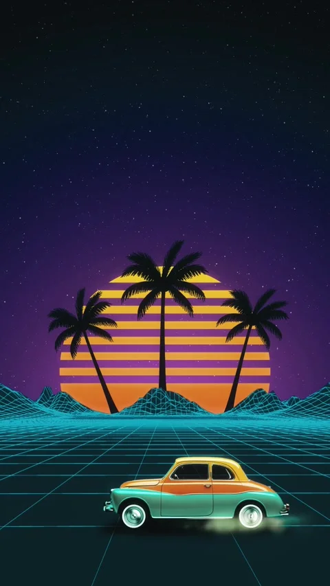 Vertical Retro Synthwave Car Drive Background Loop (Outrun Style) Stock Footage 321936903