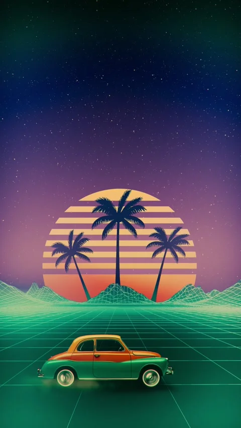 Vertical Retro Synthwave Car Drive Background Loop (Outrun Style) Stock Footage 321936914