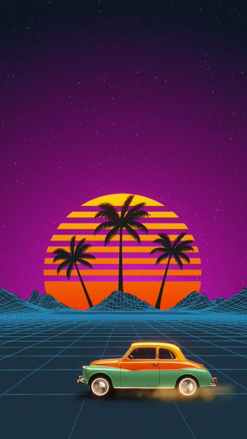 Vertical Retro Synthwave Car Drive Backg... | Stock Video | Pond5