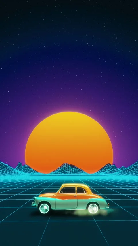 Vertical Retro Synthwave Car Drive Background Loop (Outrun Style) Stock Footage 321936935