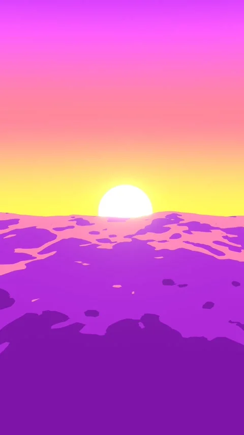 Vertical Retro Vaporwave Sunset Over Purple Ocean Loop Vídeo Stock 344093684