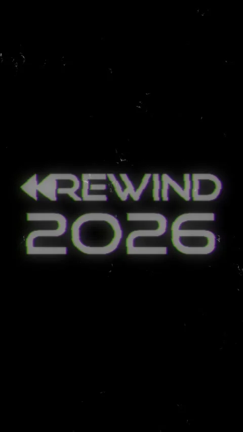 Vertical Rewind 2026 Glitch Text Animation with VHS Scanlines and Vintage Film Stock Footage 346862261