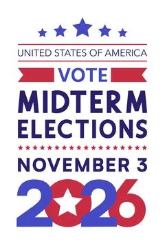 Vertical Ribbon Vote Midterm Elections 2026 White Background Ilustração Stock