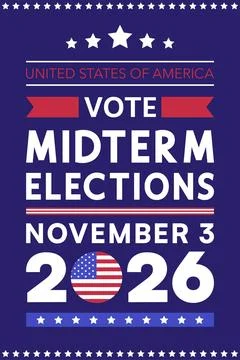 Vertical Ribbon Vote Midterm Elections 2026 Navy Background Иллюстрация