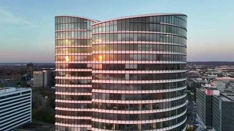 Vertical rise along double oval tower roofline Stock Footage 331198312