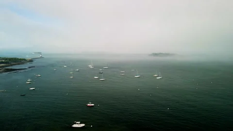 Vertical Rise Drone Shot Over Foggy Bay – Portland, Maine – 4K 30fps Stock-Footage 313858329