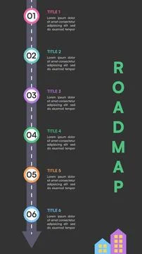 Vertical Roadmap Infographic with Dark Background, Straight Path, and Color.. Stock Illustration