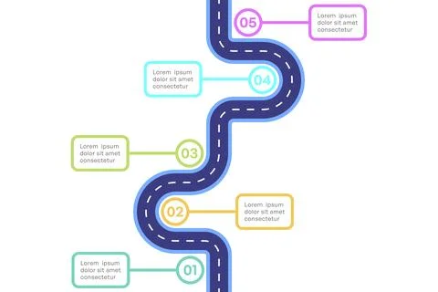 Vertical Roadmap Infographic with Five-Step Process and Color-Coded Path 스톡 일러스트