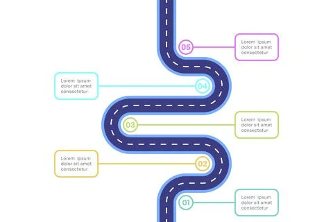 Vertical Roadmap Infographic with Five-Step Process and Color-Coded Path Illustrazione stock