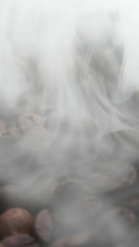 Vertical roasted coffee beans or seeds background with white smoke texture Stock Footage 316366635