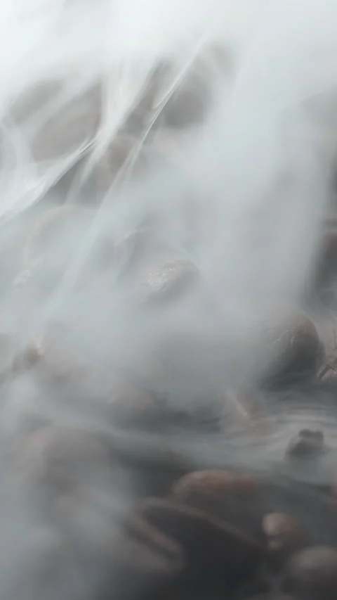 Vertical roasted coffee beans or seeds background with white smoke texture Stock Footage 317803697