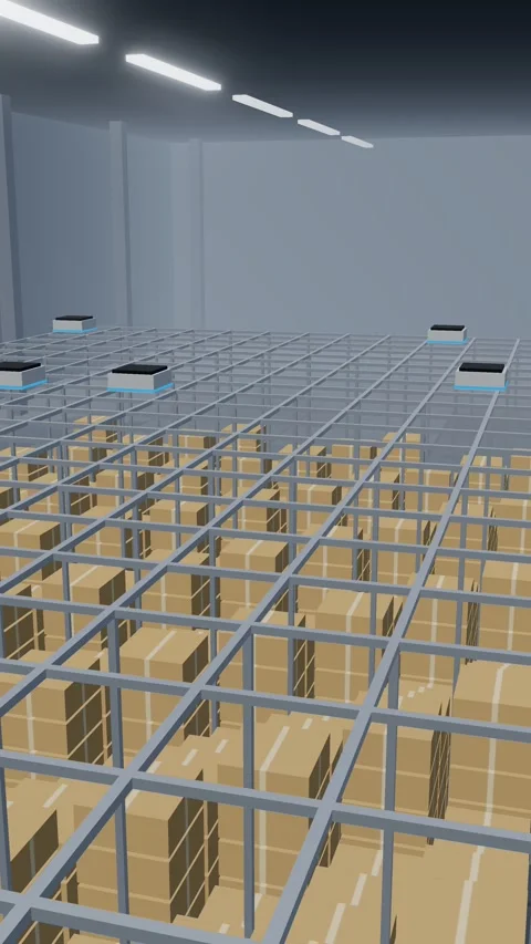 Vertical Robot Swarm Crossing The Grid Deck Of A Cube Store Stock Footage 344257594