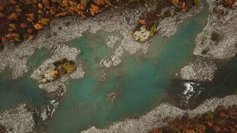 Vertical Roll above a Turquoise Highlands River Pool during Autumn Stock Footage 81561955