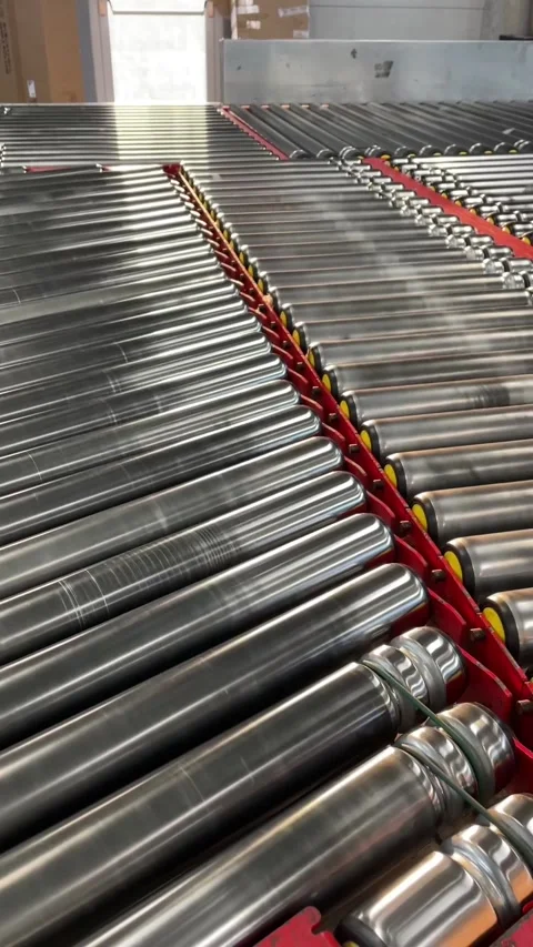 Vertical rollers used in automated package processing systems 動画素材 347333230