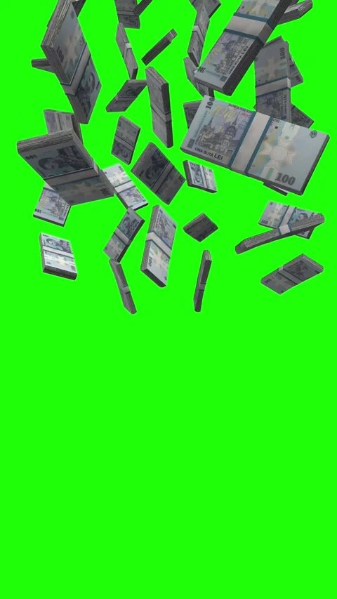 Vertical Romanian leu Falling Animation on Green Screen Video stock 301412525