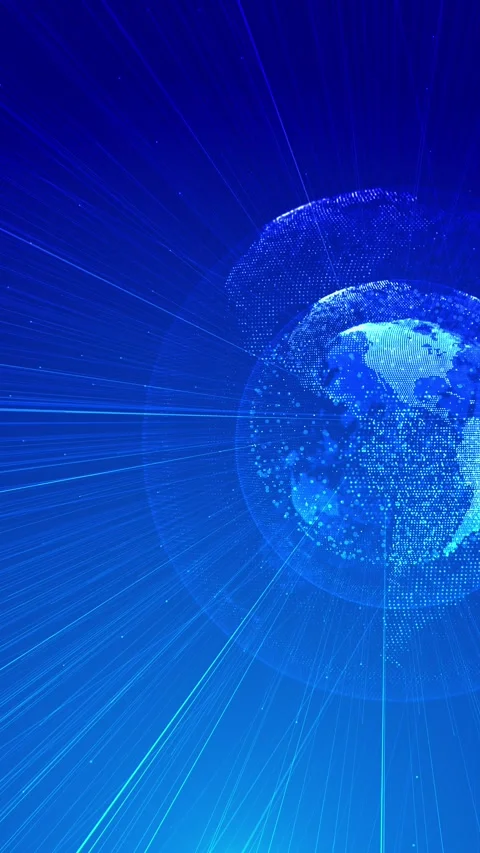 Vertical Rotating Digital Globe Light Rays Animation Stock Footage 315417159